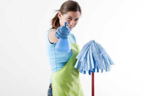 Carpet cleaners working on a modern Canary Wharf property