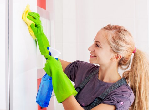 Carpet cleaning team preparing safety equipment before work